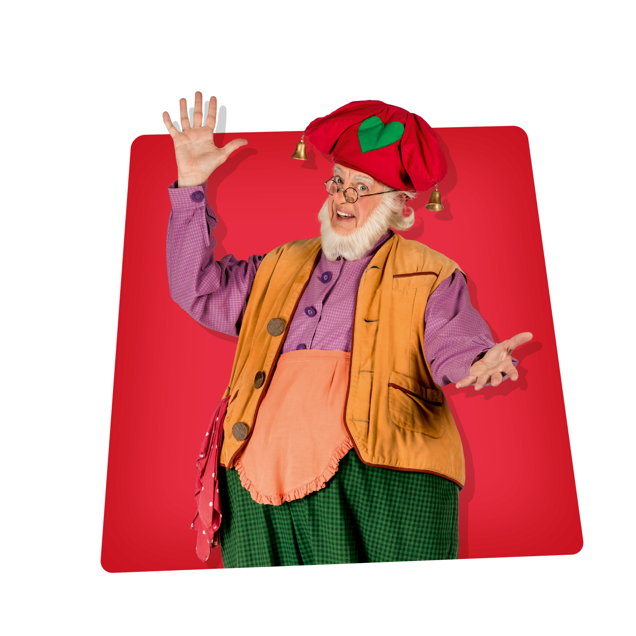 Kabouter Plop live op podium of tijdens Meet & Greet met kinderen, dansend en zingend in zijn herkenbare kabouteroutfit