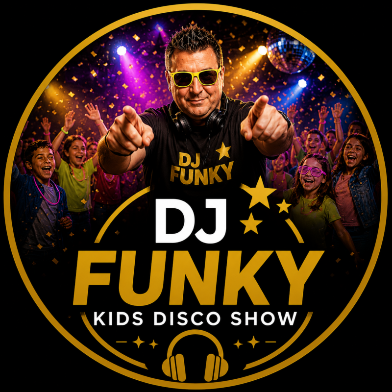 Dansende kinderen onder discolichten tijdens een interactieve Kids Disco van Dream Animations.