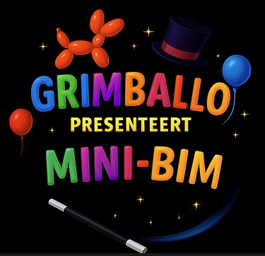 “De Mini-Bim Show – Kindergoochelaar Grimballo live in actie op een verjaardagsfeestje, boekbaar via Dream Animations.”